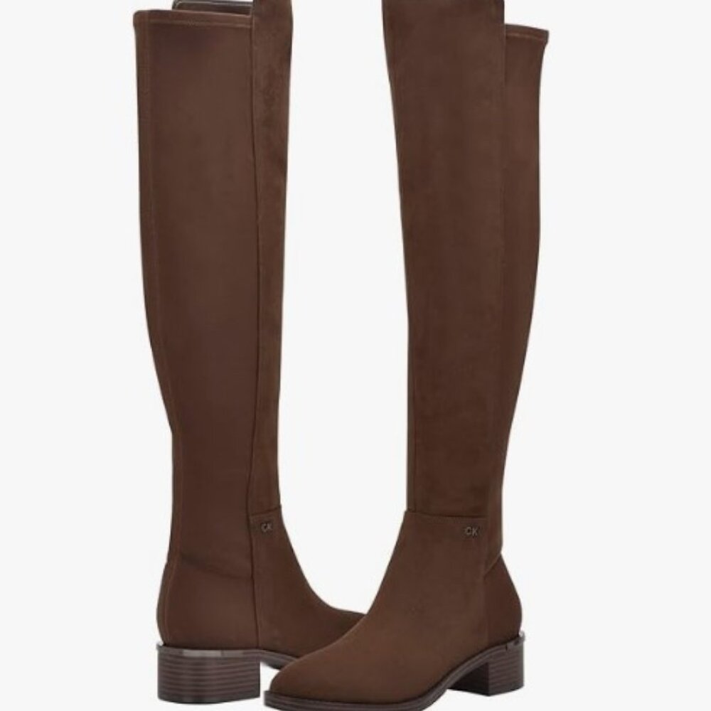 Calvin Klein DeeDee Brown Faux Suede Over The Knee Boots 6M NWOB